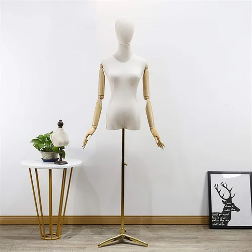 Vista 8 de Adjustable Mannequin Dress Form Torso with Head & Wooden Arm - Female Clothing Display with Tripod Stand - 3 Color Options for Fashion Retail & Black