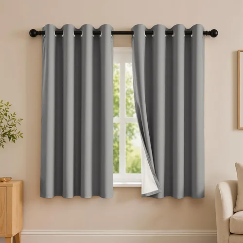 Vista 70 de 2 paneles de cortinas 100% opacas, de peso medio, con aislamiento térmico y ojales para dormitorio, sala de estar, tratamiento de ventana