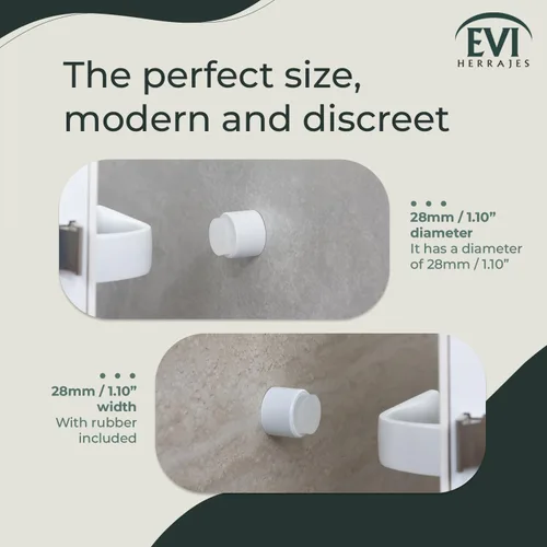 Vista 5 de EVI - Topes de puerta Tope de manija de puerta blanco – Adhesivo y cierre de tornillo – Caucho protector – Tope de puerta de pared de 1.1 x 1.1