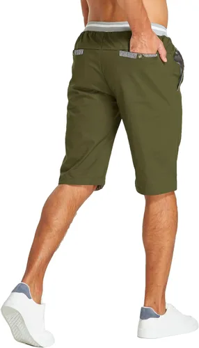 Vista 63 de JustSun Pantalones cortos para hombre, estilo casual, de algodón, con cintura elástica y bolsillos Negro