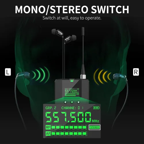 Vista 13 de XTUGA Sem100 in Sistema de monitor de oído estéreo inalámbrico 1 Bodypacks recargables Monitoreo UHF con Bluetooth Select Wireless en auriculares