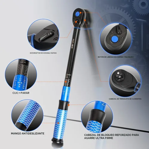 Vista 2 de Llave dinamométrica 1/2, llave dinamométrica mejorada automática, 10-180ft.lb ±3% Accuracy Dual-Direction, Adjustable 72 Tooth Inch Pound Torque
