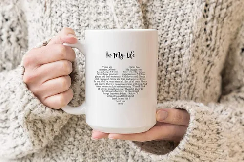 Vista 2 de In My Life Lyrics - Taza de café de cerámica (15 onzas, blanco)