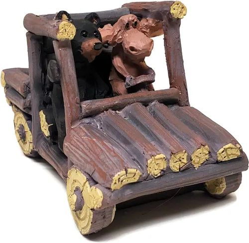 Vista 4 de Figura decorativa de oso y alce en tronco UTV SXS lado a lado