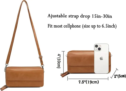 Vista 5 de Lanyani Cartera cruzada RFID con bolsillo para teléfono para mujer, cuero vegano