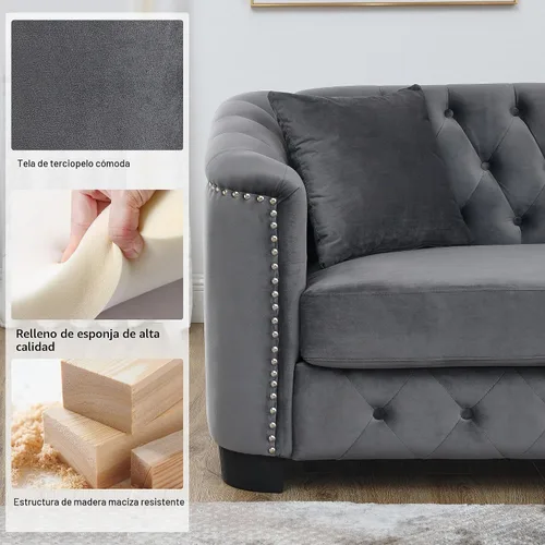 Vista 6 de Juego de sofá de terciopelo Chesterfield de lujo de 2 piezas para sala de estar, muebles de decoración moderna, sofá seccional, sofá de 3 plazas