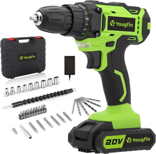 Vista 11 de Kit de herramientas YOUGFIN con taladro de 12V, juego de herramientas para el hogar con taladro inalámbrico para hombres, caja de herramientas
