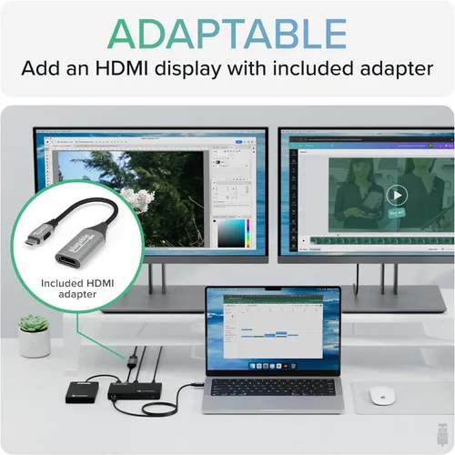 Vista 4 de Plugable Concentrador Thunderbolt 4 Carga de laptop de 60W 3 puertos Thunderbolt 4 Pantallas dobles 4K/pantalla única 8K Compatibilidad