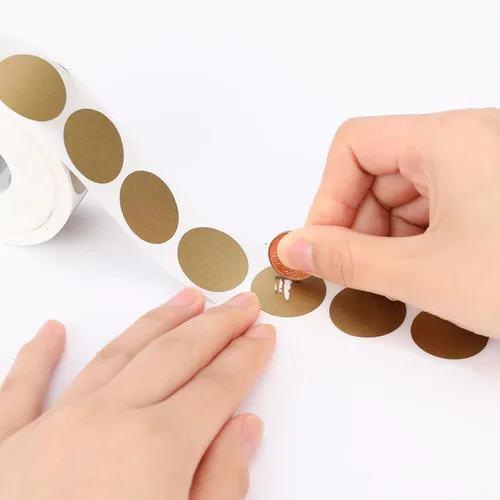 Vista 5 de 1000 calcomanías para rascar, redondas doradas, personalizadas, calcomanías para rascar, calcomanías para raspar para bricolaje, calcomanías