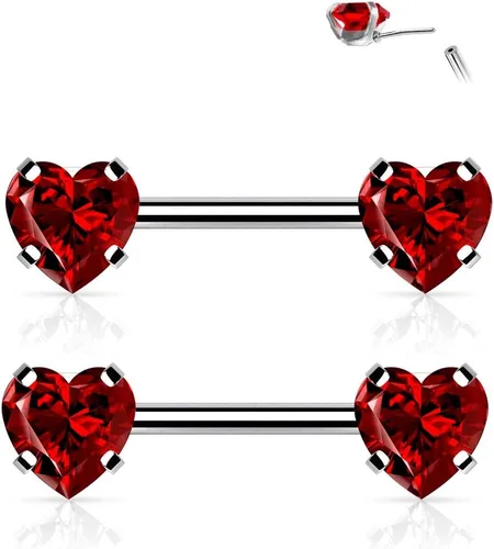 Vista 2 de Pierced Owl - Juego de puntas de acero inoxidable de 14 G, sin rosca, con forma de corazón de cristal, se venden por par