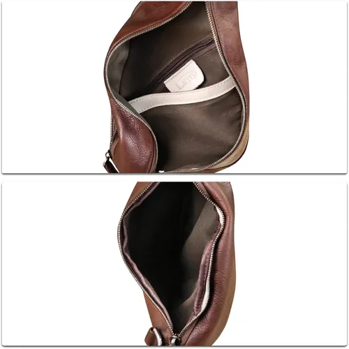 Vista 7 de Genuine Leather Silng Bag for Women and Men Vintage Leather Sling Backpack Shoulder Crossbody Bag Chest Purses Café