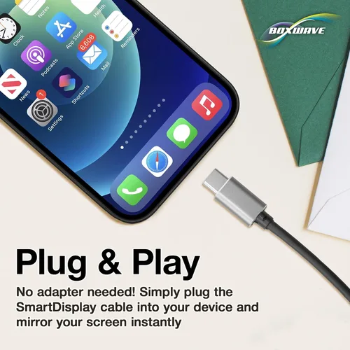 Vista 3 de BoxWave Cable compatible con Samsung Galaxy S23 Ultra - Cable SmartDisplay - USB tipo C a HDMI (6 pies), cable USB C/HDMI, negro azabache