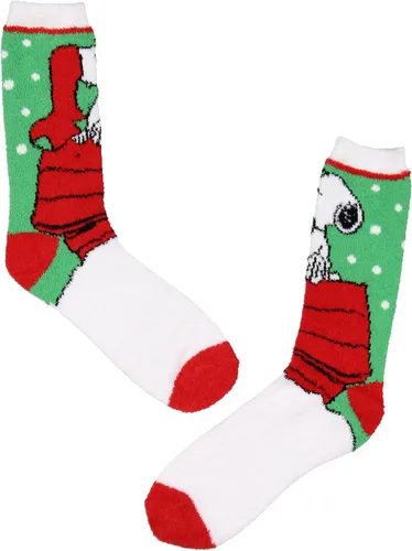 Vista 3 de Bioworld Peanuts Santa Snoopy And Woodstock - Calcetines de felpa para adultos, paquete de 2 unidades para mujeres y hombres, Multi colorido