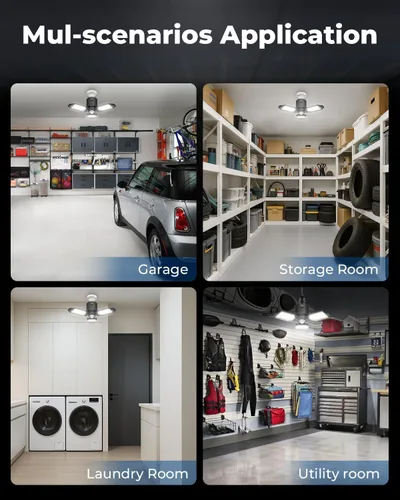 Vista 7 de toberich Luz de garaje con sensor de movimiento, luz de taller con sensor de movimiento de 8000 lm con 3 modos de interruptor, bombilla activada por