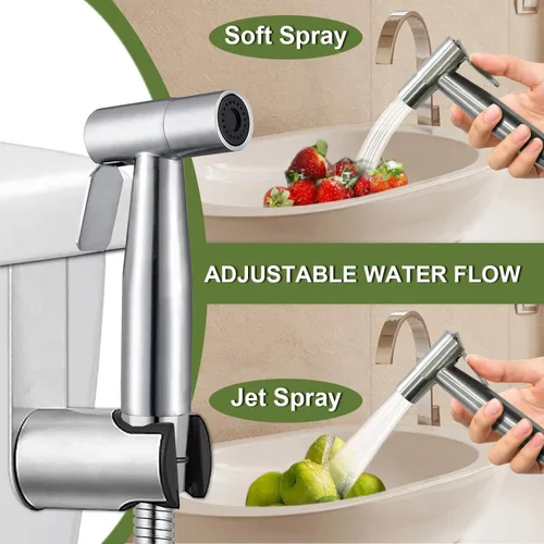 Vista 3 de Pulverizador de bidé de mano para inodoro, juego de rociadores de bidé de higiene personal de baño de acero inoxidable, rociador de pañales de tela