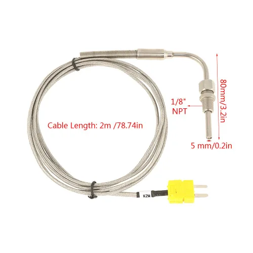 Vista 2 de Termopar EGT para sonda de temperatura de gas de escape con punta expuesta y conector tipo K