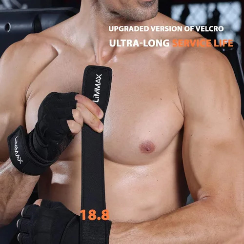 Vista 4 de Guantes de entrenamiento para hombres y mujeres, guantes acolchados para levantamiento de pesas en el gimnasio con soporte para muñeca, protección