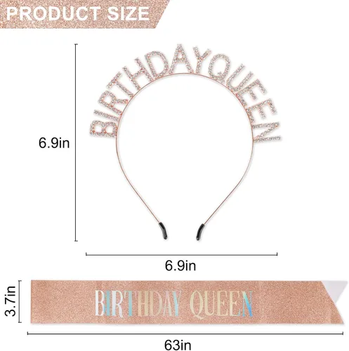 Vista 8 de Coronas de cumpleaños para mujer con banda de feliz cumpleaños para niña, accesorios brillantes de diamantes de imitación, recuerdos de fiesta