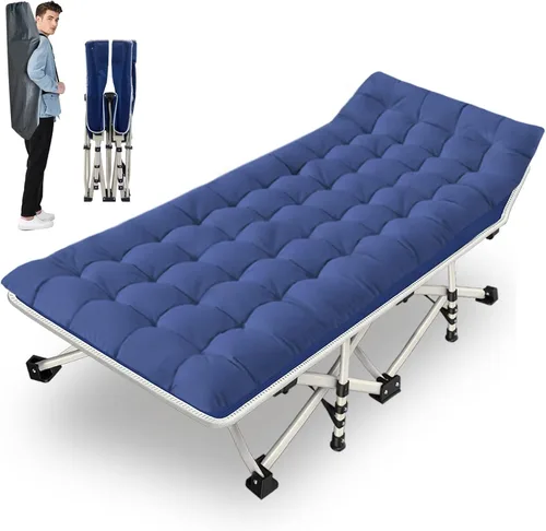Vista 5 de Paquete de 2 catres de camping con colchón, cómodo y resistente, carga de hasta 450 libras, para dormir, cama de campamento, catre plegable