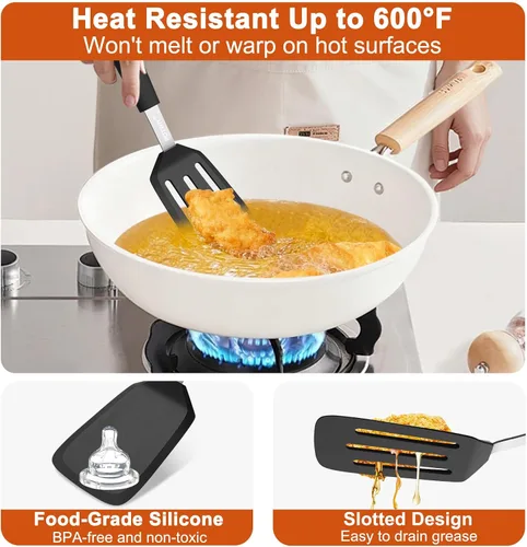 Vista 4 de Juego de 2 espátulas de cocina de silicona, resistentes al calor de Negro