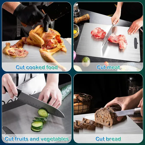 Vista 7 de Tabla de Cortar de Titanio para Cocina, Tabla de Cortar de Titanio 100% Puro de Doble Cara Grado Alimentario Durabilidad Higiene Metal Seguro No
