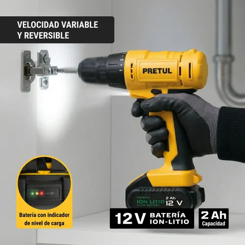 Vista 6 de Taladro inalámbrico, batería de iones de litio 12 V Pretul
