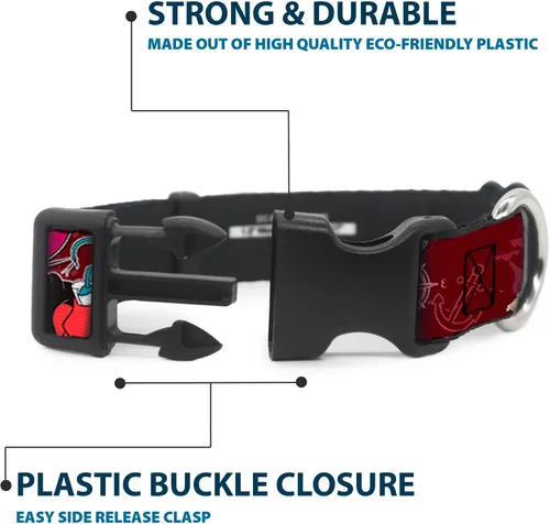Vista 4 de Buckle-Down Collar de clip de plástico - Poses de gancho Capitán/Elementos náuticos Borgoña - 1" de ancho - Se adapta a cuello de 9-15" - Pequeño