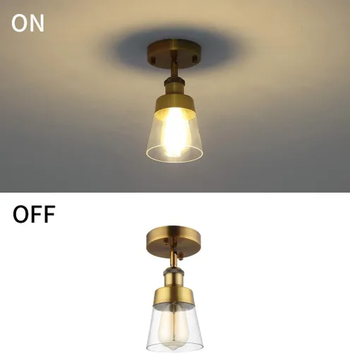 Vista 7 de Fivess Lighting Lámpara de techo semiempotrada de cristal transparente de color dorado antiguo para pasillo, baño, entrada, cocina, granja