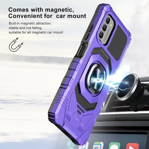 Vista 5 de GW USA - Funda para Nokia C110 con protector de pantalla de vidrio templado [grado militar] anillo de montaje en coche con función atril a prueba