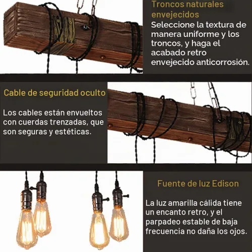 Vista 7 de Lámpara de araña rústica para comedor, lámparas colgantes de granja, 6 enchufes de bombilla E26, línea de luz de suspensión industrial que se puede