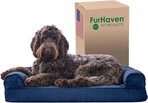 Vista 56 de Furhaven Cama para perro de espuma viscoelástica para perros medianos y pequeños con cojines extraíbles y funda lavable, para perros de hasta 35