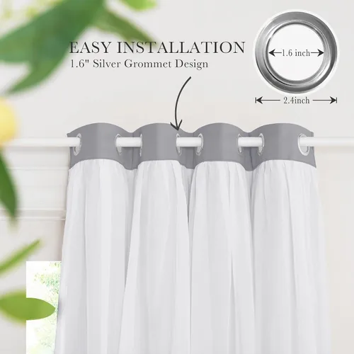 Vista 8 de PONY DANCE Cortinas Opacas con Superposición de Gasa, Cortinas de Doble Capa con Aislamiento Térmico Mix & Match para Oscurecer Habitaciones