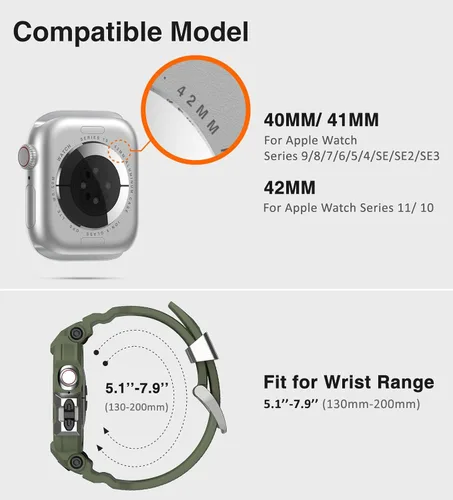 Vista 6 de ULTIMAL Correa resistente compatible con Apple Watch Band de 1.614 pulgadas, 1.575 pulgadas, SE3 SE2 SE Series 9/8/7/6/5/4 con funda, correa a