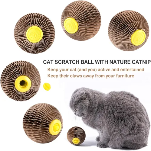 Vista 7 de AREIIA Bola de Hierba Gatera para Gatos Bola Rellenable con Rascador Fiebre Felina Juguetes para Reducir la Obesidad y la Soledad CSB01BR