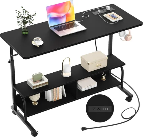 Vista 19 de Armocity Escritorio de pie ajustable en altura con tomas de corriente, escritorio de pie manual de 32 pulgadas con estantes de almacenamiento