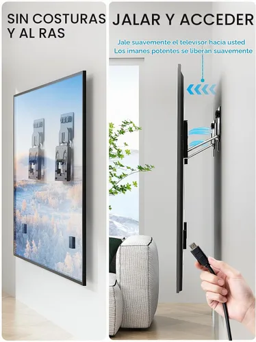 Vista 4 de Soporte de pared para TV ultradelgado compatible con televisores planos y con marco de 14"-80", perfil bajo de 0.3" de micro-espacio, aspecto