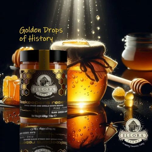 Vista 8 de Ellora Farms Miel griega DOP de una sola finca, miel de pino y tomillo sin filtrar, paquete de regalo con gota, reserva de apicultores, cruda y sin