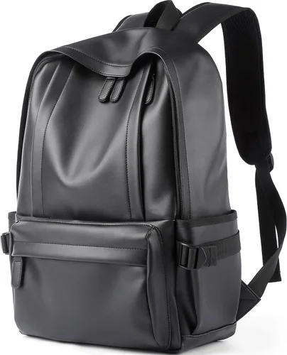 Vista 7 de Mochila de cuero para portátil impermeable de 14 pulgadas para negocios, Negro-a, Grande, Moda