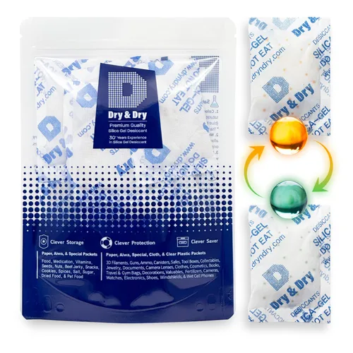Vista 27 de Dry & Dry - Paquetes de gel de sílice naranja indicador de 1 gramo, deshumidificadores desecantes, paquetes de gel de sílice seguros para alimentos