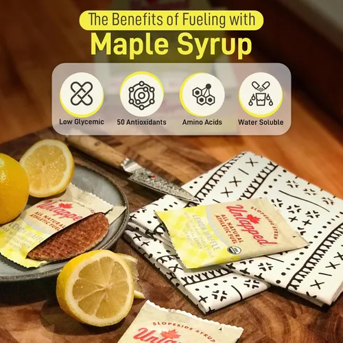 Vista 2 de UnTapped Waffles orgánicos de limón de 1.1 oz cada uno, caja de 16 – Snacks deportivos de resistencia endulzados con jarabe de arce real y limones