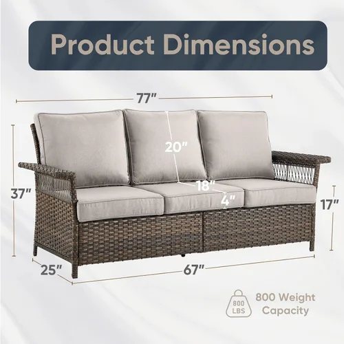 Vista 2 de HUMMUH Sofá de patio al aire libre – Sofá de mimbre de ratán para todo tipo de clima, sofá de 3 plazas al aire libre para terraza, porche, balcón