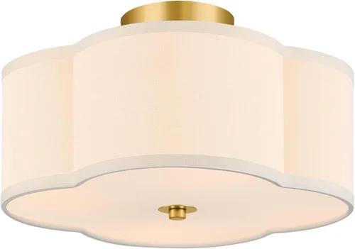 Vista 12 de VONLUCE Lámpara de techo semiempotrada de 12.6 pulgadas, moderna lámpara de techo de 3 luces con pantalla en forma de pétalos blancos, 3 enchufes