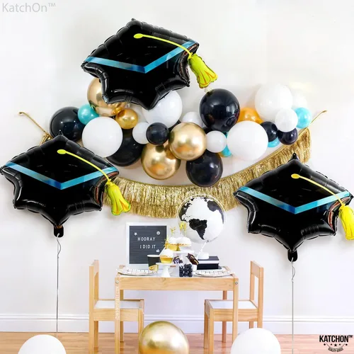 Vista 3 de Decoraciones de graduación 2026 Globo grande de graduación – 22 pulgadas, paquete de 4 Globos de graduación, sombrero de graduación