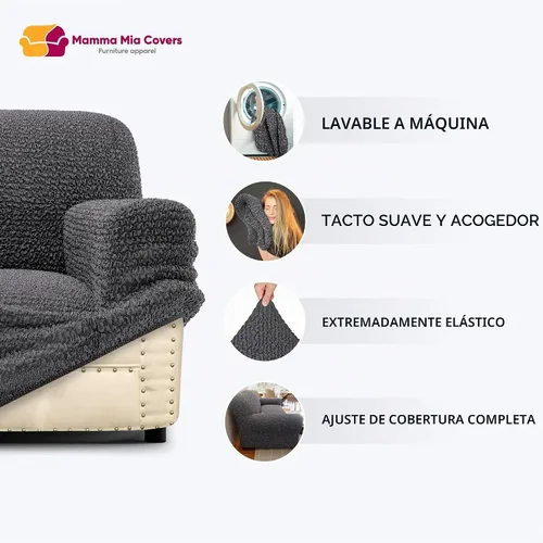 Vista 4 de PAULATO BY GA.I.CO. Funda elástica para sillón – Funda de sofá – Funda de sofá biplaza – Protector lavable de ajuste de forma de 1 pieza para Beige
