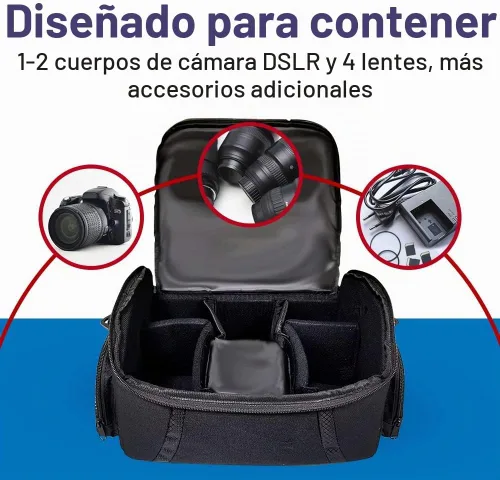 Vista 3 de Vidpro Bolsa para cámaras DSLR y videocámaras – Funda protectora grande con asa divisora acolchada y correa para el hombro compatible con la mayoría