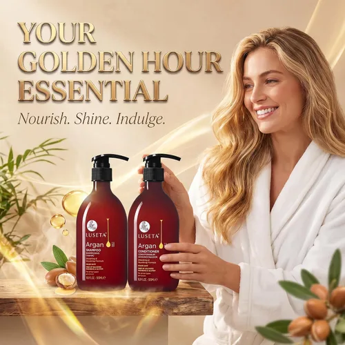 Vista 6 de Luseta - Juego de champú y acondicionador de aceite de argán, sin sulfatos, para tratar la pérdida de cabello, ideal para cabello dañado, fino, seco