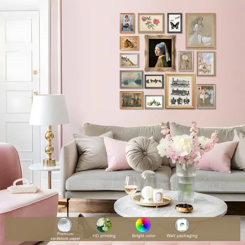 Vista 3 de LANCHI95 Juego de 15 piezas de arte de pared de obra maestra vintage, famosas reproducciones de pintura al óleo, impresiones de galería de pinturas