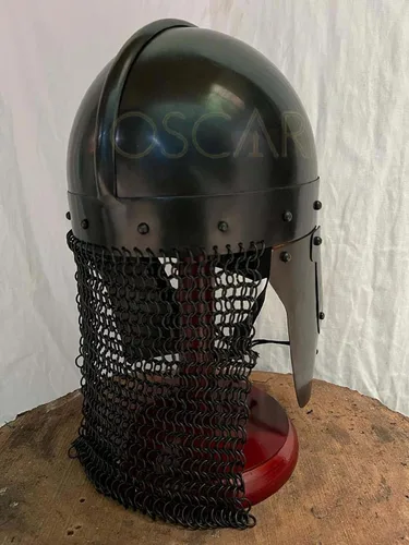 Vista 4 de Casco medieval de cuervo vikingo con cadena, para batalla