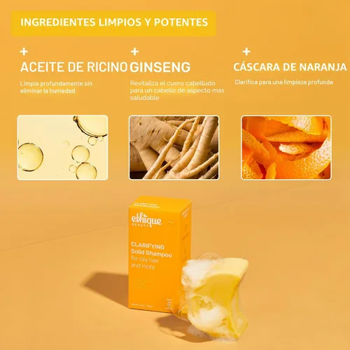Vista 4 de Ethique Barra de champú clarificante para cabello graso con aceite de ricino, sin plástico, vegano, libre de crueldad, 3.88 onzas, anteriormente St.