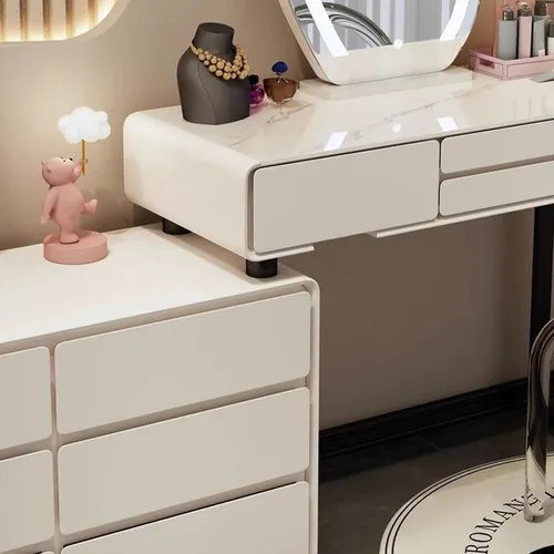 Vista 7 de Escritorio de tocador con luces, tocador de maquillaje con espejo, tocador con cajón grande, 3 modos de iluminación de brillo ajustable, juego